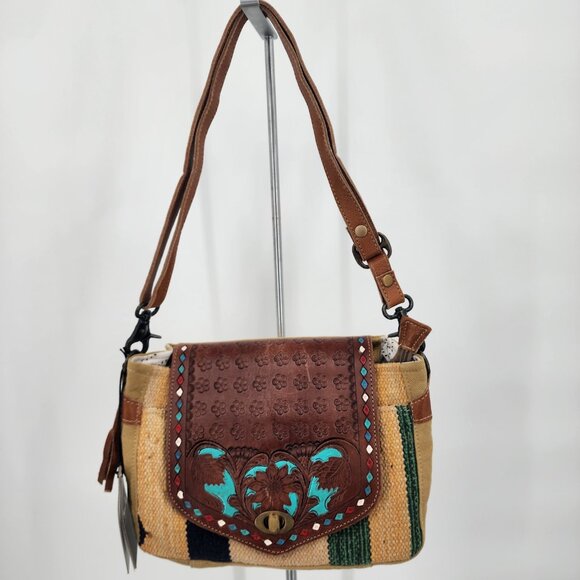 MYRA BAG Floral Etching Western Hand Tooled Crossbody Bag NWT - Picture 7 of 15